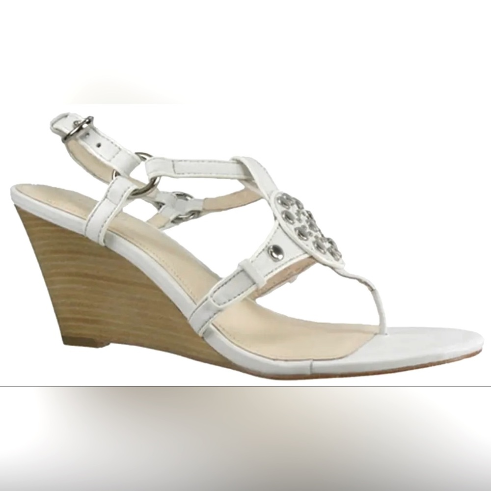 Coach Harper White Leather Soft Calf Strappy Slingback Kitten Wedge Womens 7.5
